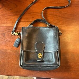 Black Leather Vintage Station Coach Crossbody